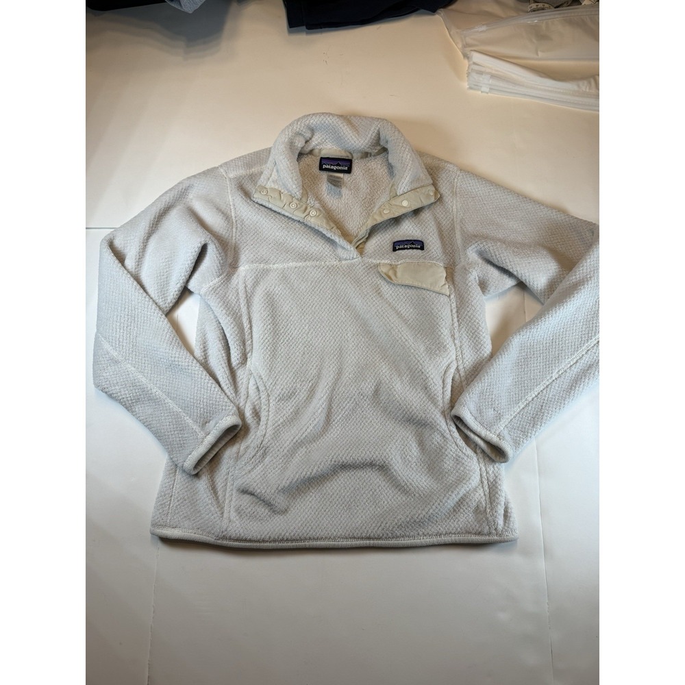 Womens Patagonia Fuzzy Snap Tee Pullover Size S White Cream Fleece Jacket Polar